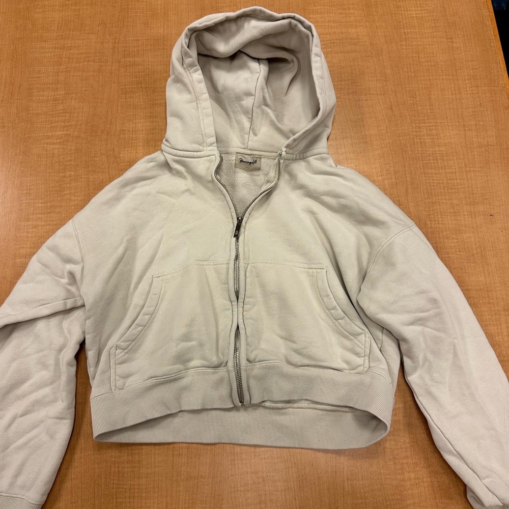 Cream Cropped Hoodie